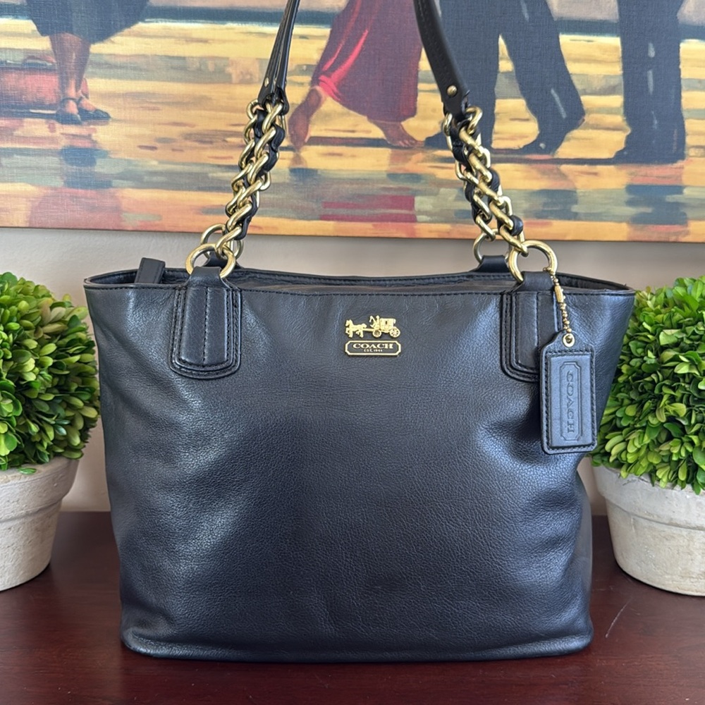 COACH MADISON 🖤💜BLACK💜🖤 PEBBLED LEATHER SHOULDER TOTE BAG 🌟EUC🌟 - Picture 3 of 17